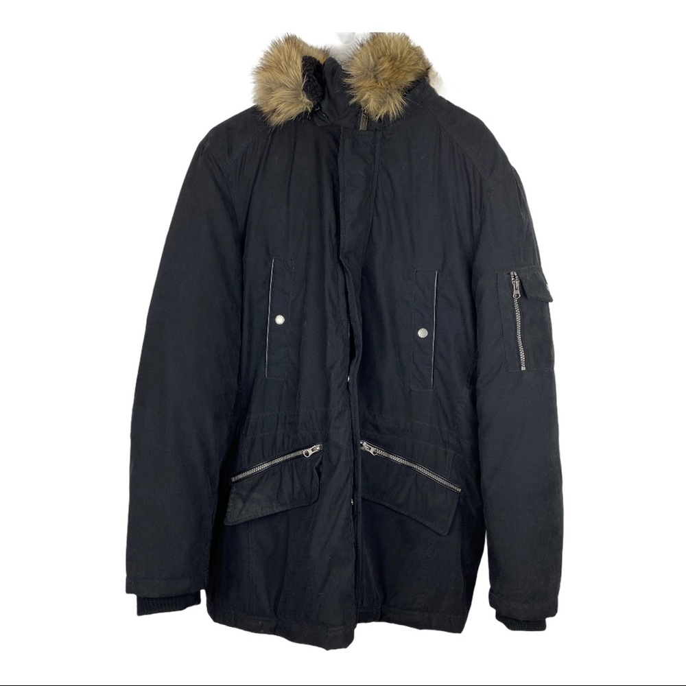 Nautica Men's Parka Black Jacket Hooded Large